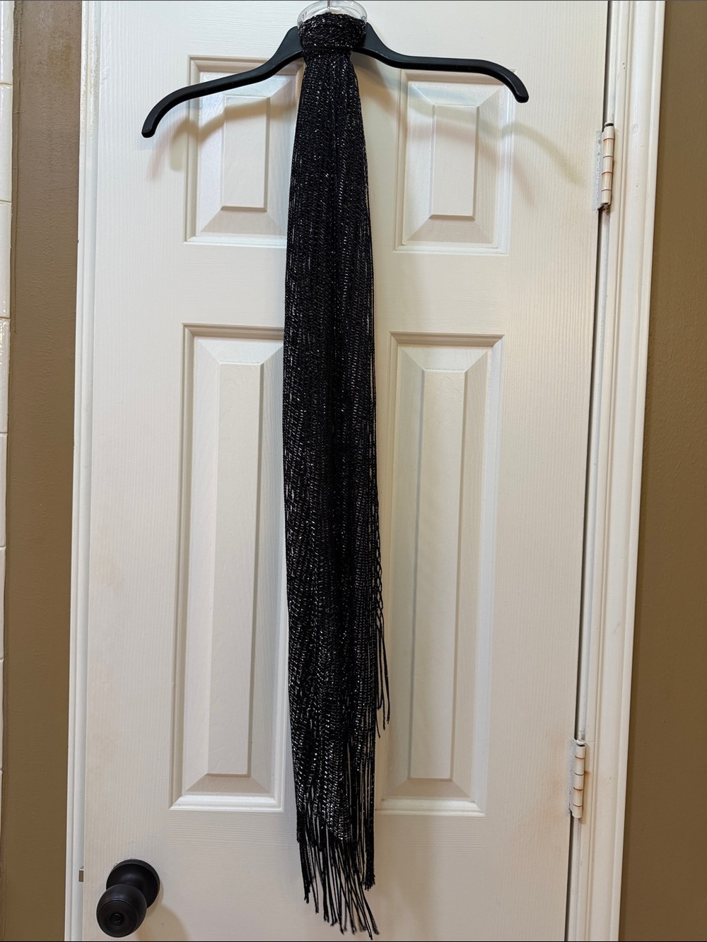 Black Metallic Fringe Scarf - Unbranded